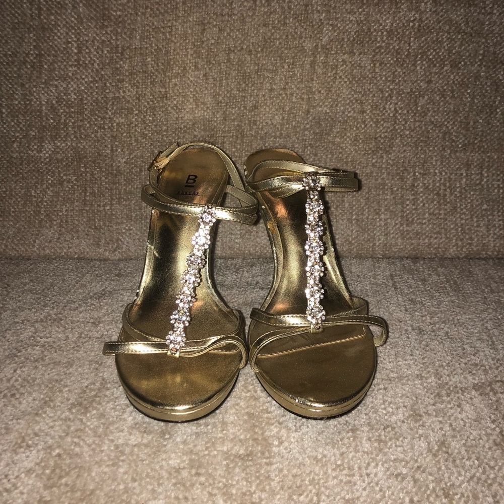 Bakers Gold Strappy Heels - Size 7